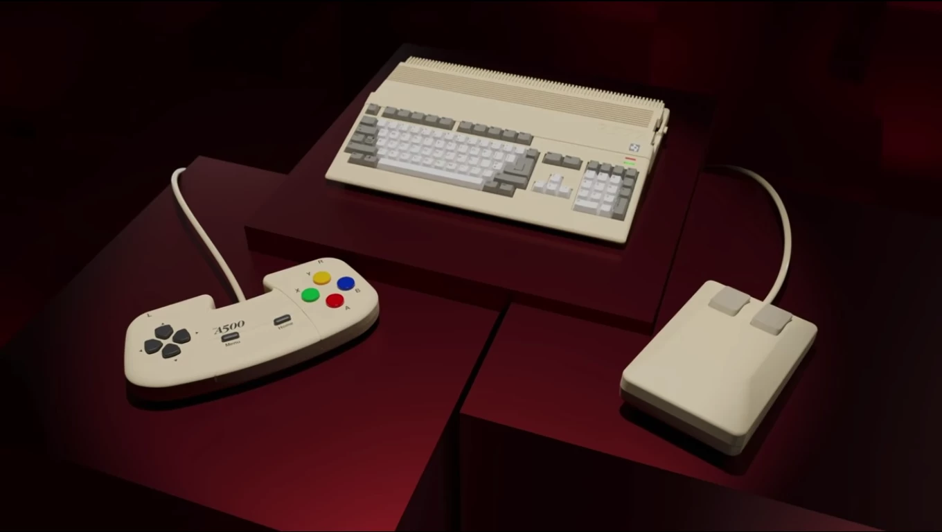 The Amiga 500 Mini comes with the original blocky two-button mouse and a brand new gamepad controller, styled to match the 80s chic of the console